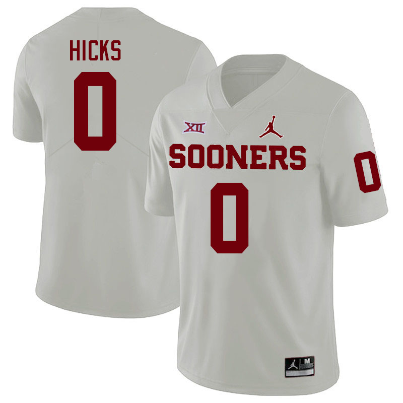 Men #0 Kalib Hicks Oklahoma Sooners College Football Jerseys Stitched-White - Click Image to Close